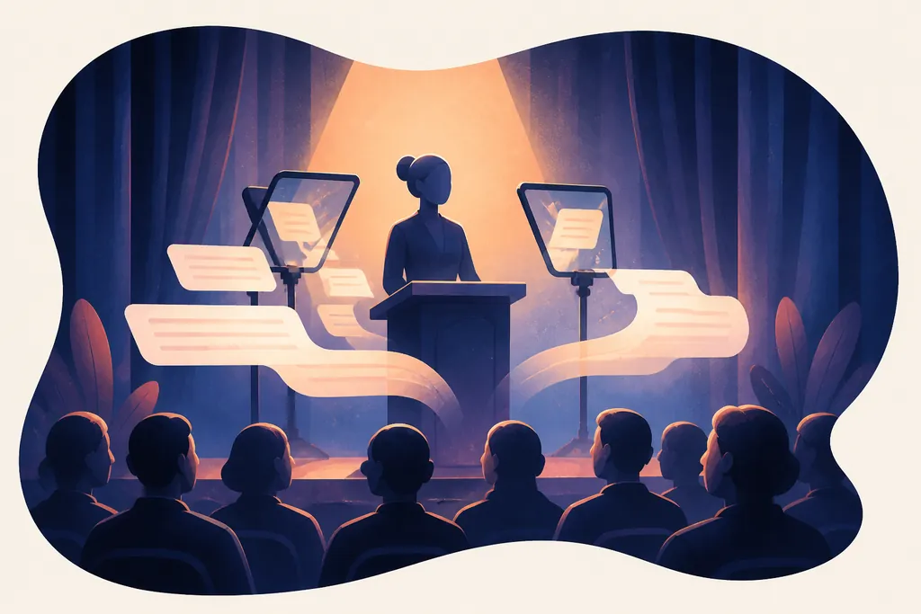 A speaker at a lectern using two discreet teleprompter glass panels